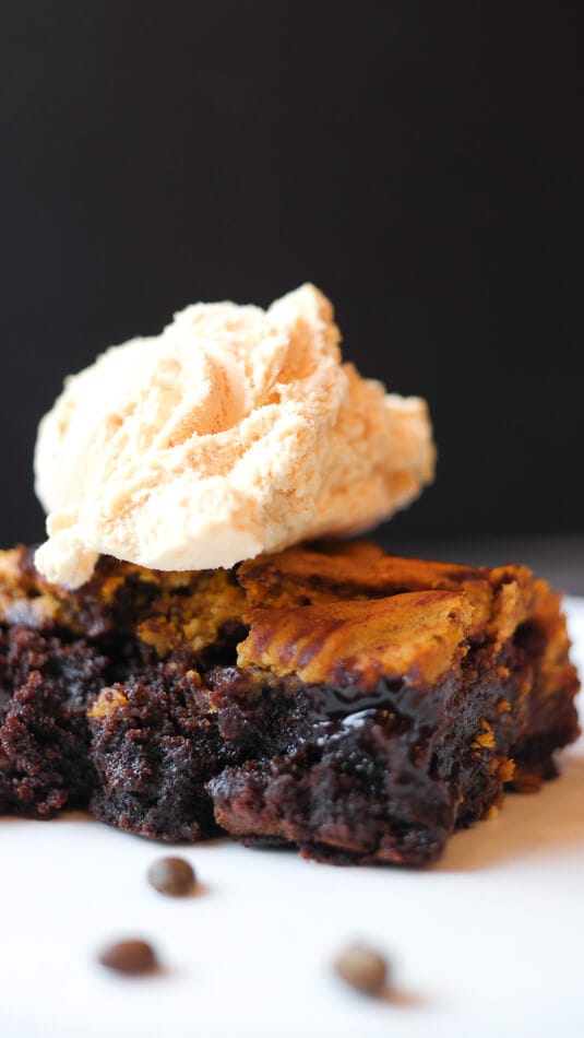 Espresso Pumpkin Brownies with pumpkin ice cream