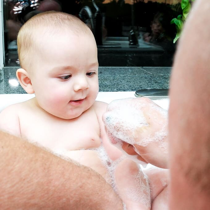 Baby sink bath time