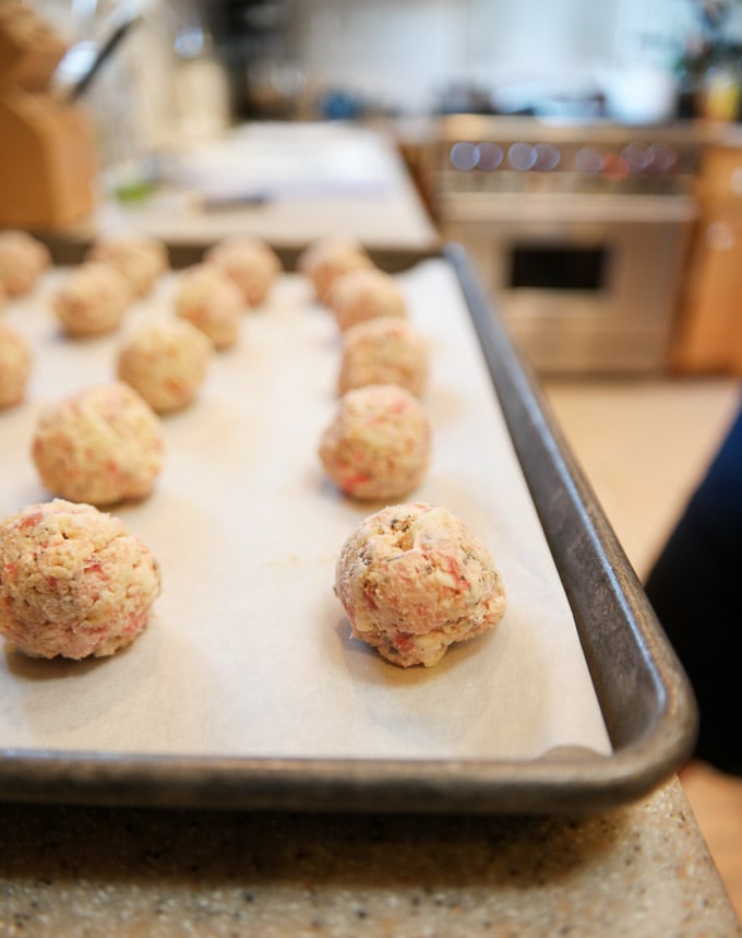 Savory sausage bites with cream cheese, mozzarella, flaky cracker crumbs and lots of Italian seasonings