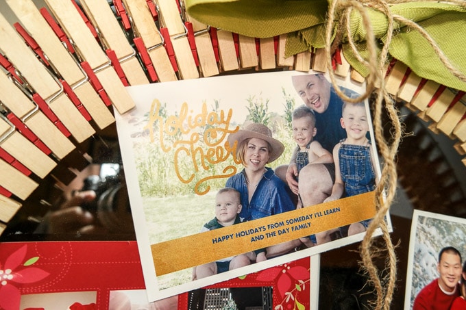 DIY Christmas card wreath takes less than an hour to make, and it can show off all the cards received over the holidays.